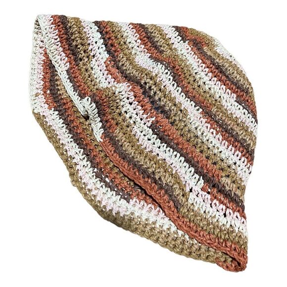 L SPACE Women’s One Size Straw Brie Bucket Hat Orange Brown Relaxed Sun Beach - Picture 5 of 6